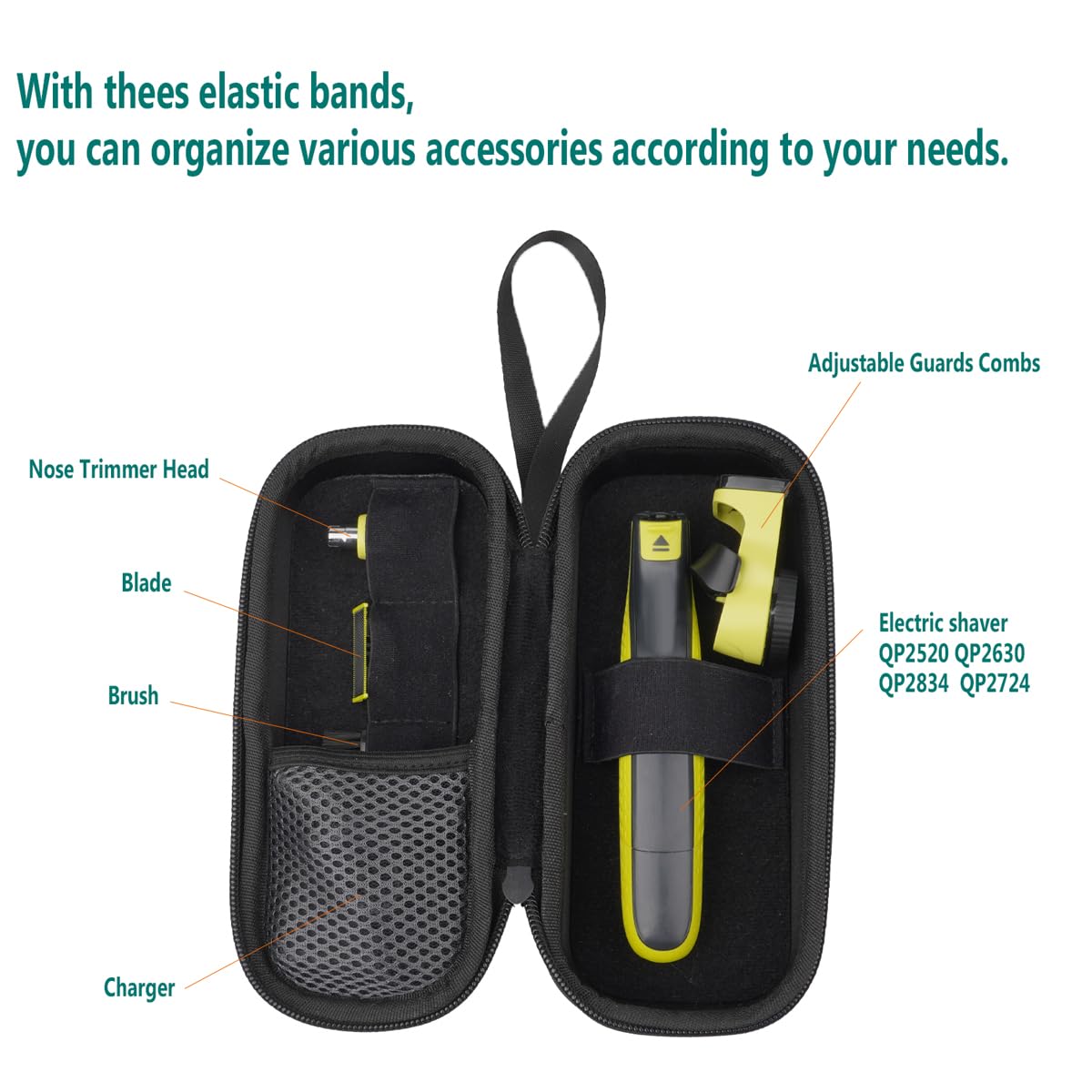 Gaocthiy case interior with elastic bands and mesh pocket organizing blades and charger