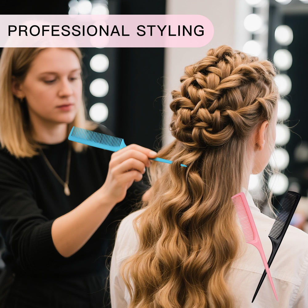 GAONSWOE conical-handle rat-tail comb enables quick parting and styling.