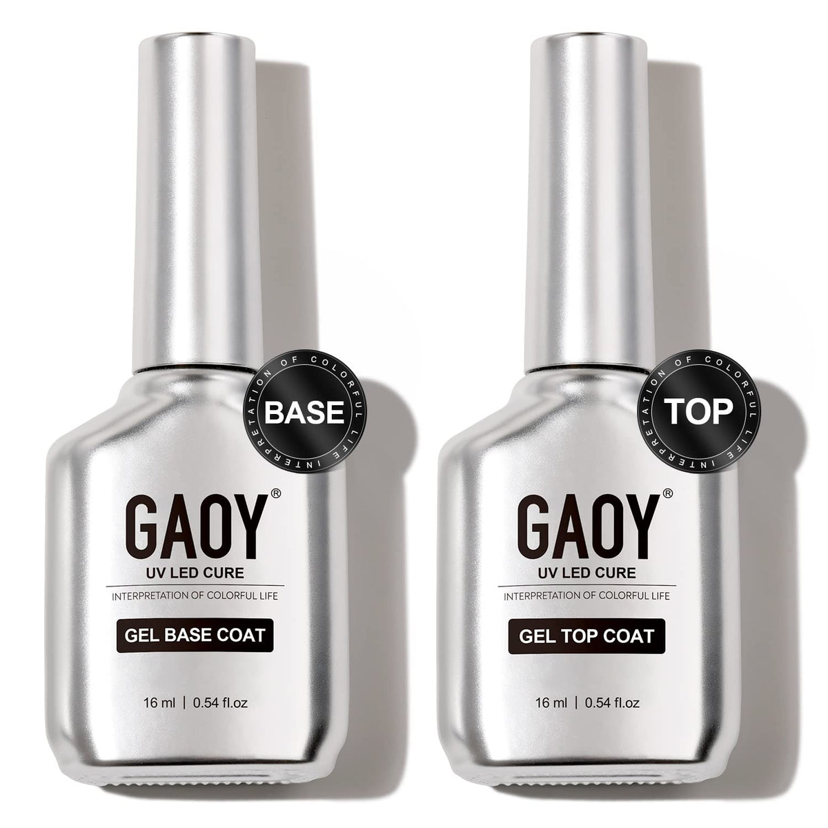 GAOY 16ml glassy top coat bottle showing shiny, durable UV-curable finish
