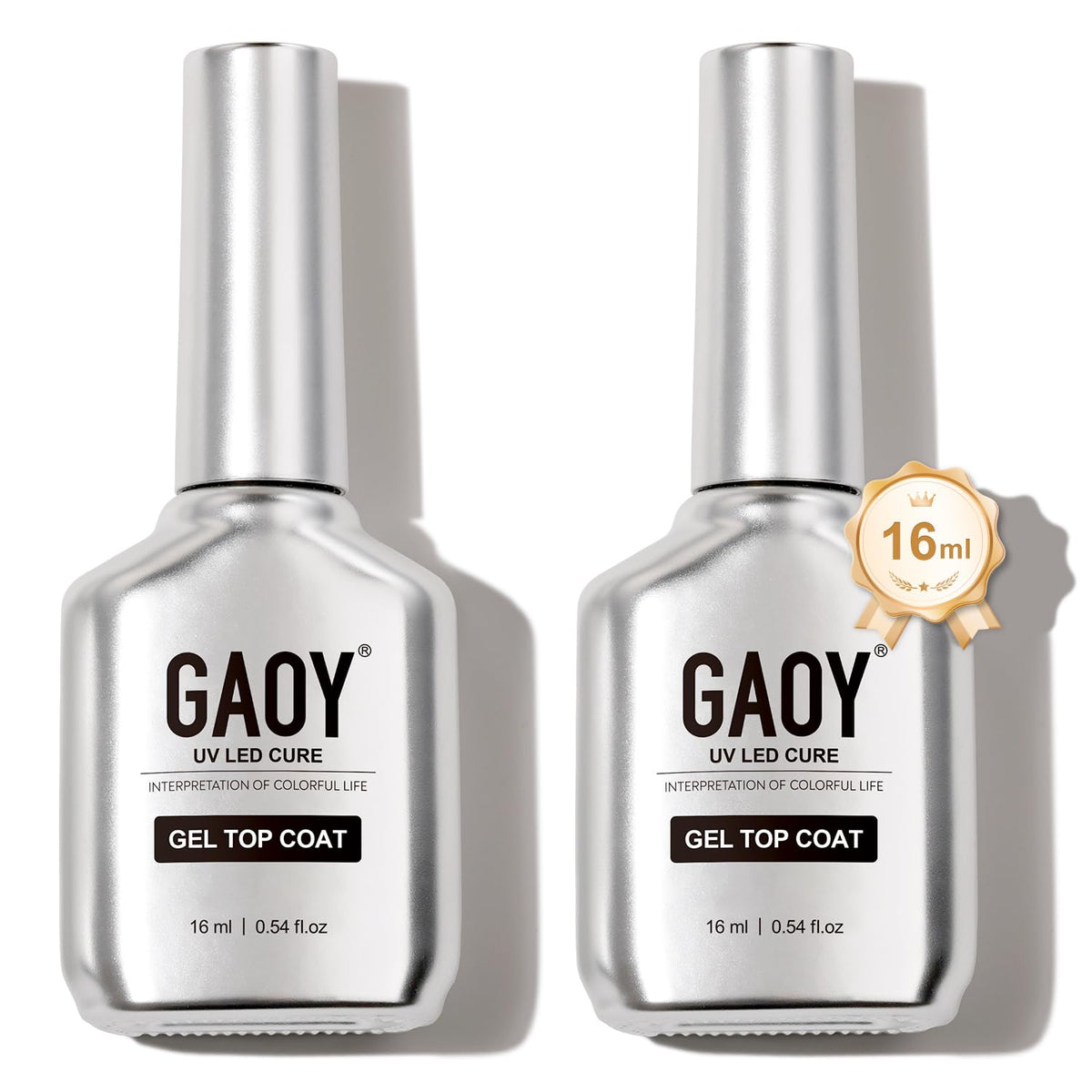 GAOY 2pcs 16ml no wipe top coat bottles deliver glassy shine and smooth finish.