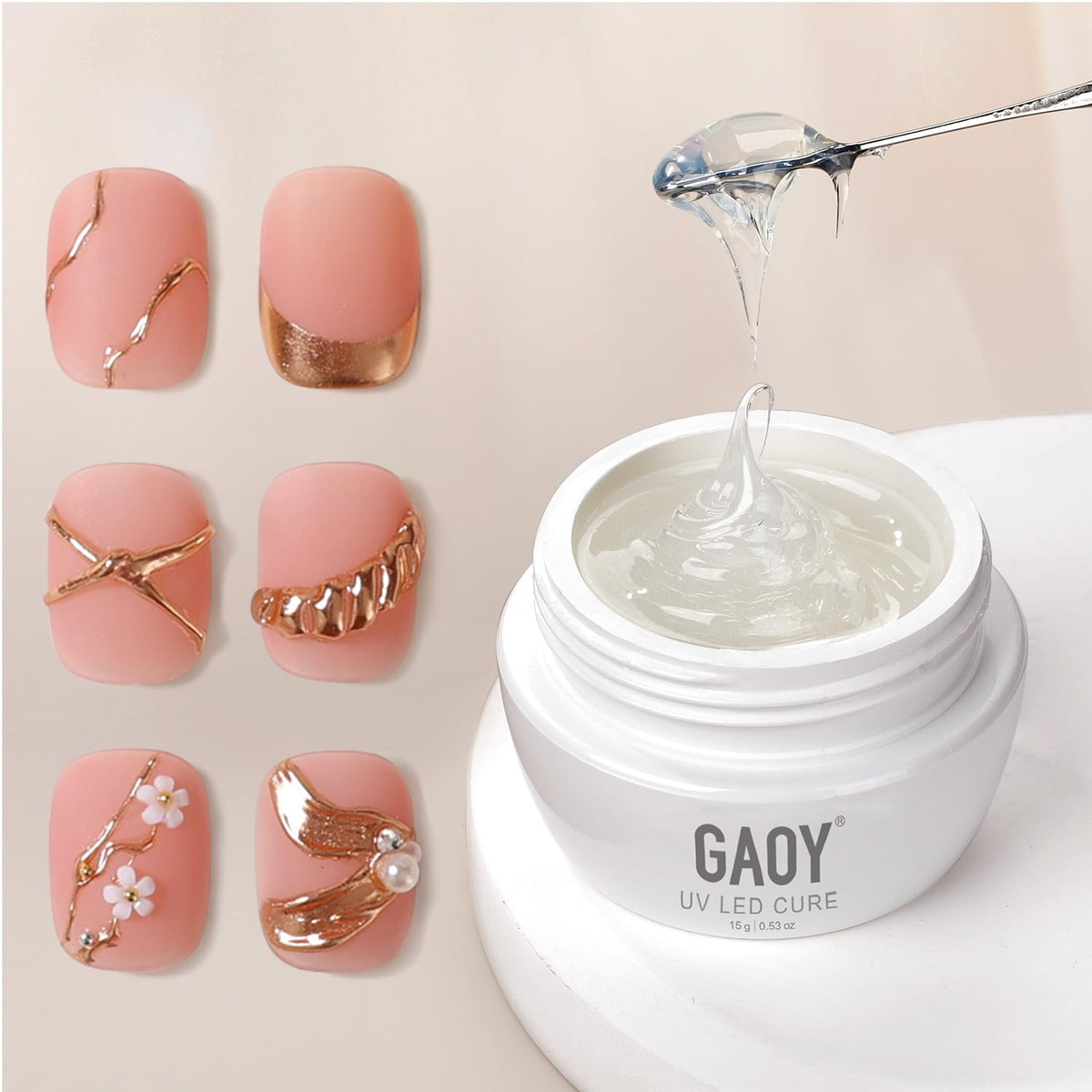 GAOY 3D Sculpting Gel highlights chrome powder shine for salon-quality nail art at home.