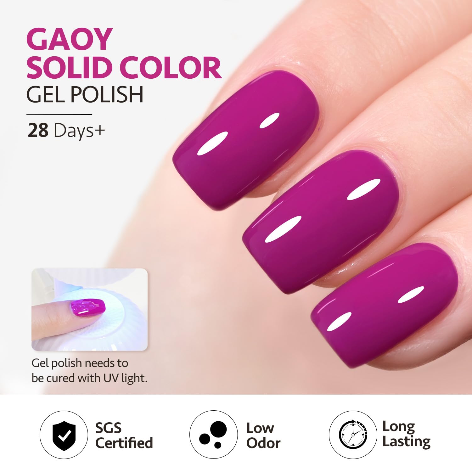 GAOY plum purple gel polish wear preview on natural nails.