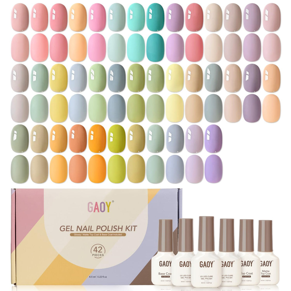GAOY 42-pcs gel nail polish kit collection for DIY or salon use.