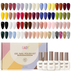 GAOY 42-pcs gel nail polish kit showing glossy top coat for salon shine at home