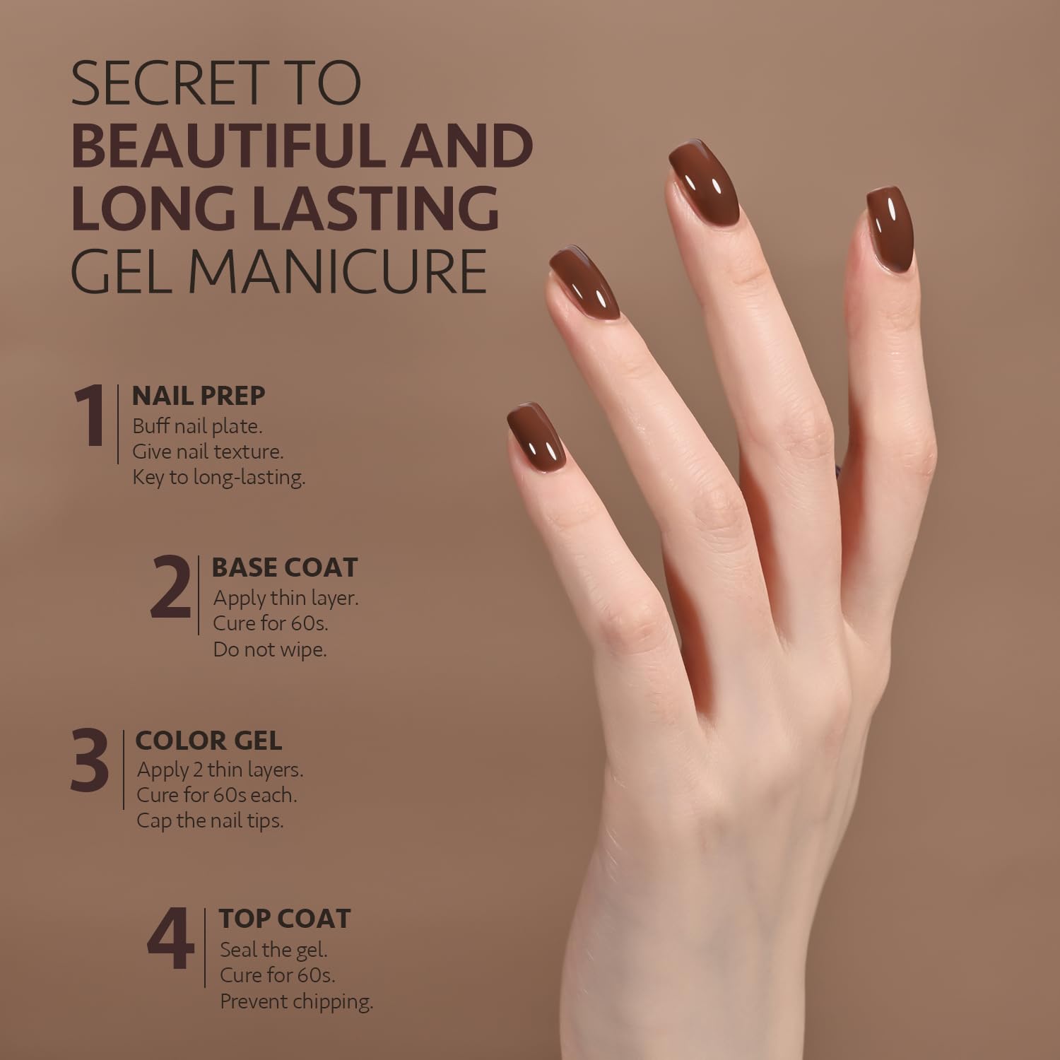 GAOY amber brown gel polish delivering a glossy finish after top coat