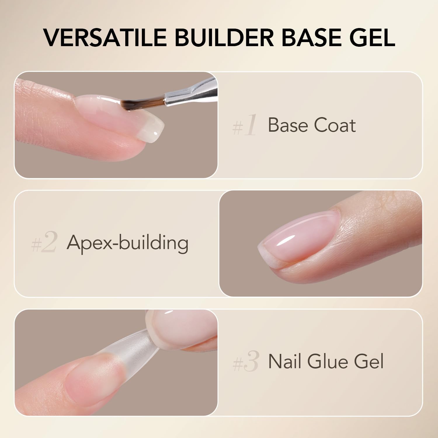 GAOY aplicación base builder en uñas para acabado liso y resistente.