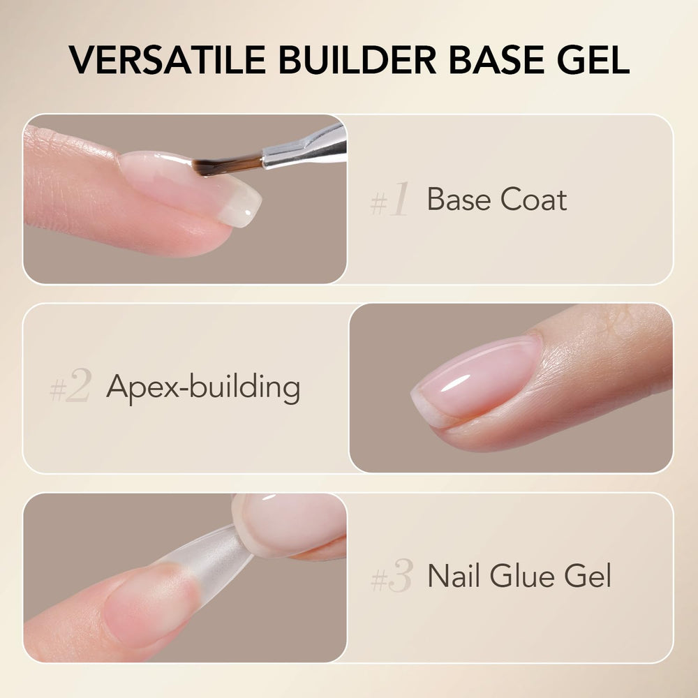 GAOY aplicación base builder en uñas para acabado liso y resistente.