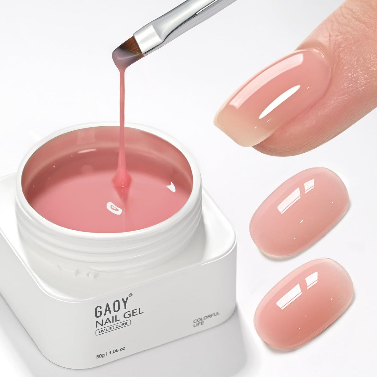 GAOY base color rosa nude en botella para uñas duraderas.