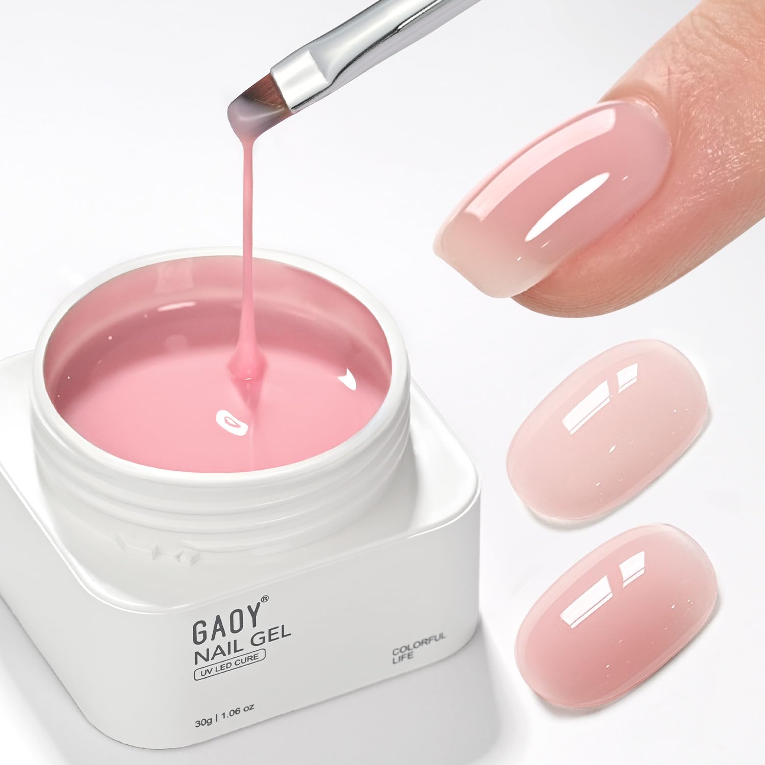 GAOY base color builder 30g rosa natural translúcido para uñas naturales y fortalecidas.