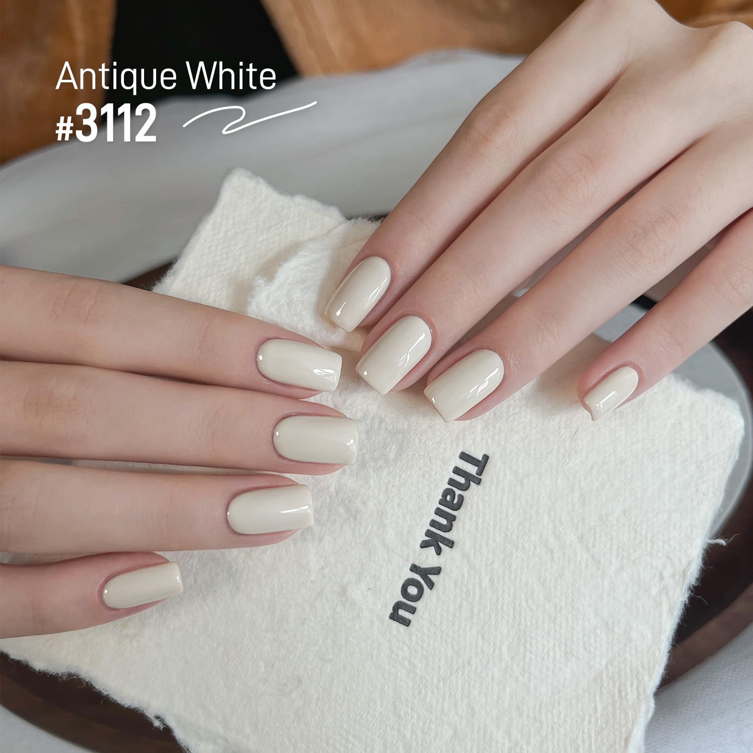 GAOY beige white gel nail polish cures under UV light in 60 seconds.