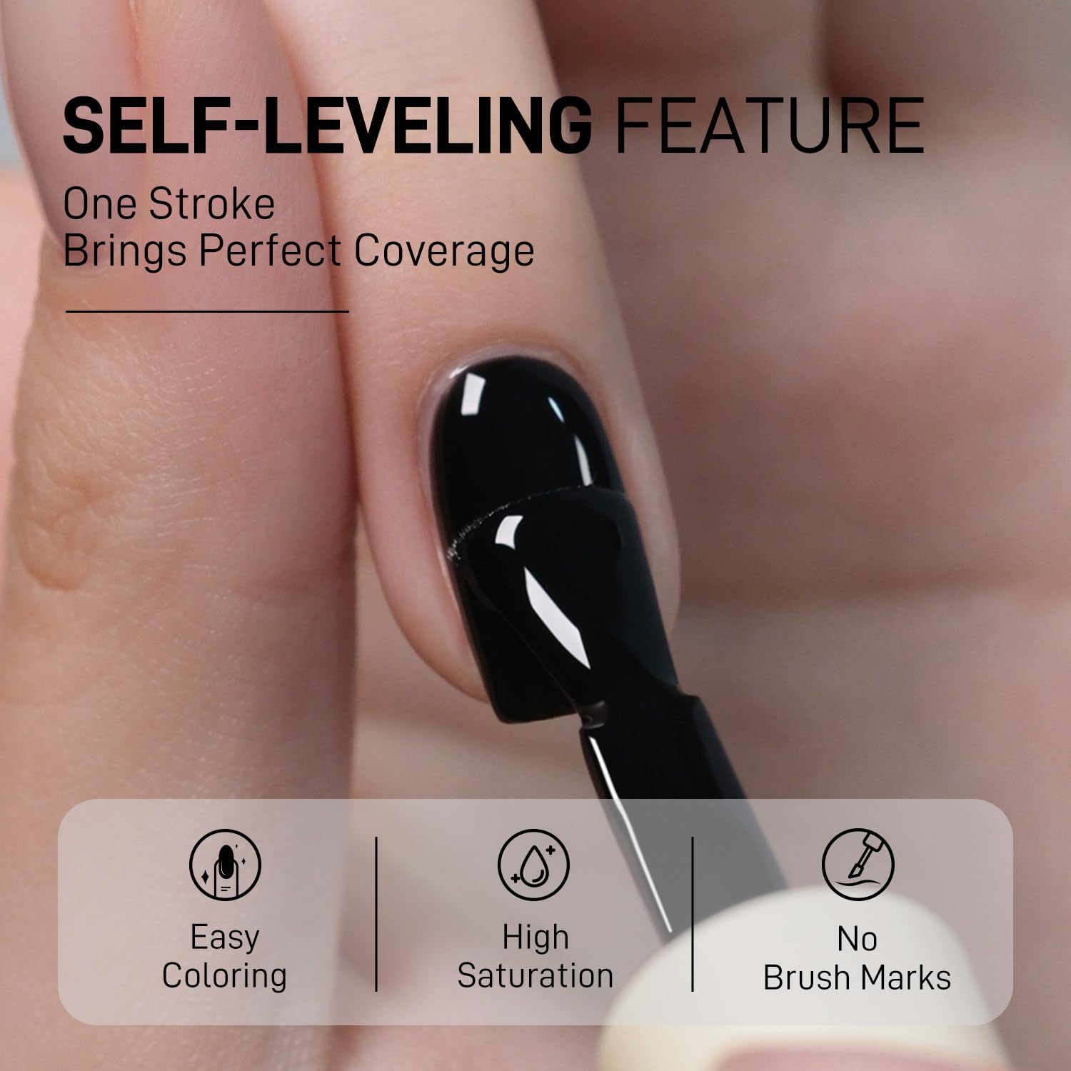 GAOY jet black gel color swatch highlighting even coverage after cure.