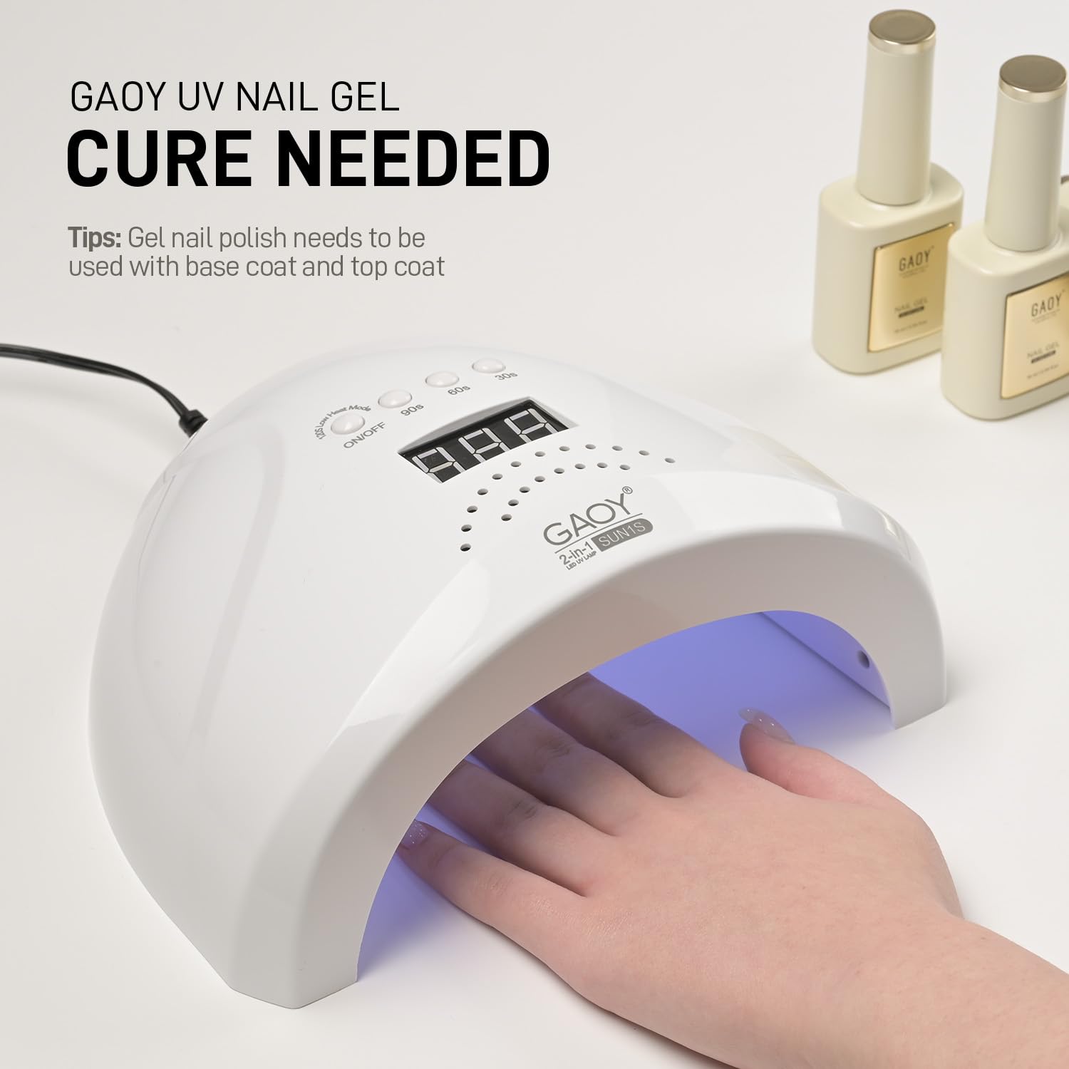 Label graphic noting SGS-certified, toxics-free formula of GAOY polish.
