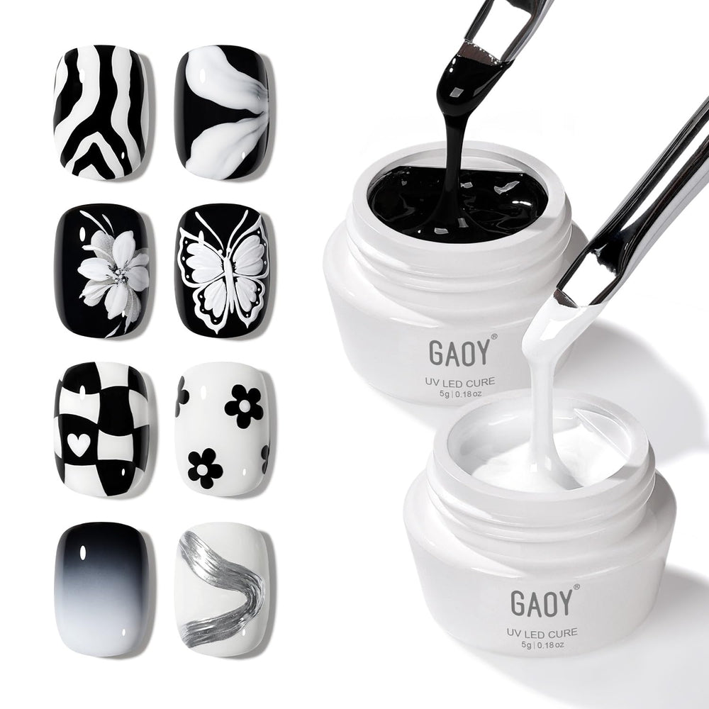 GAOY Black & White painting gel lines for crisp nail detailing