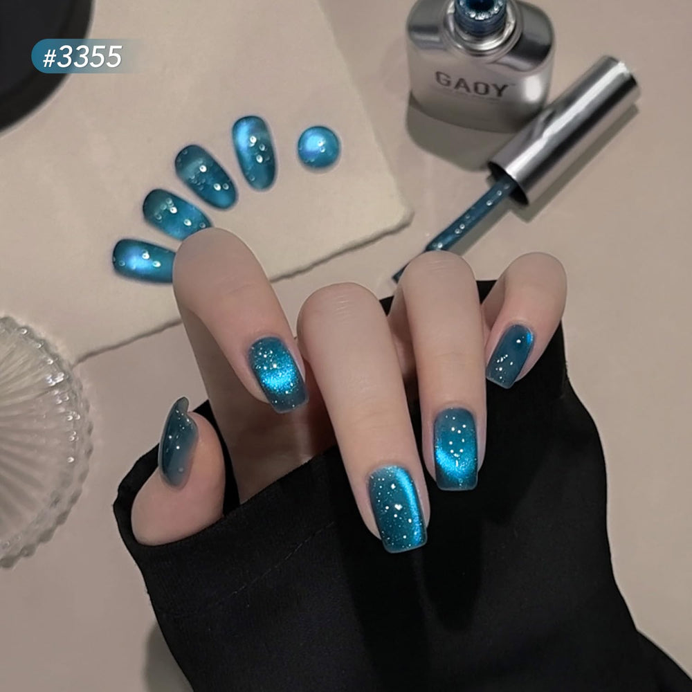 GAOY blue bubble gel nail polish with a glossy shimmery finish on nails