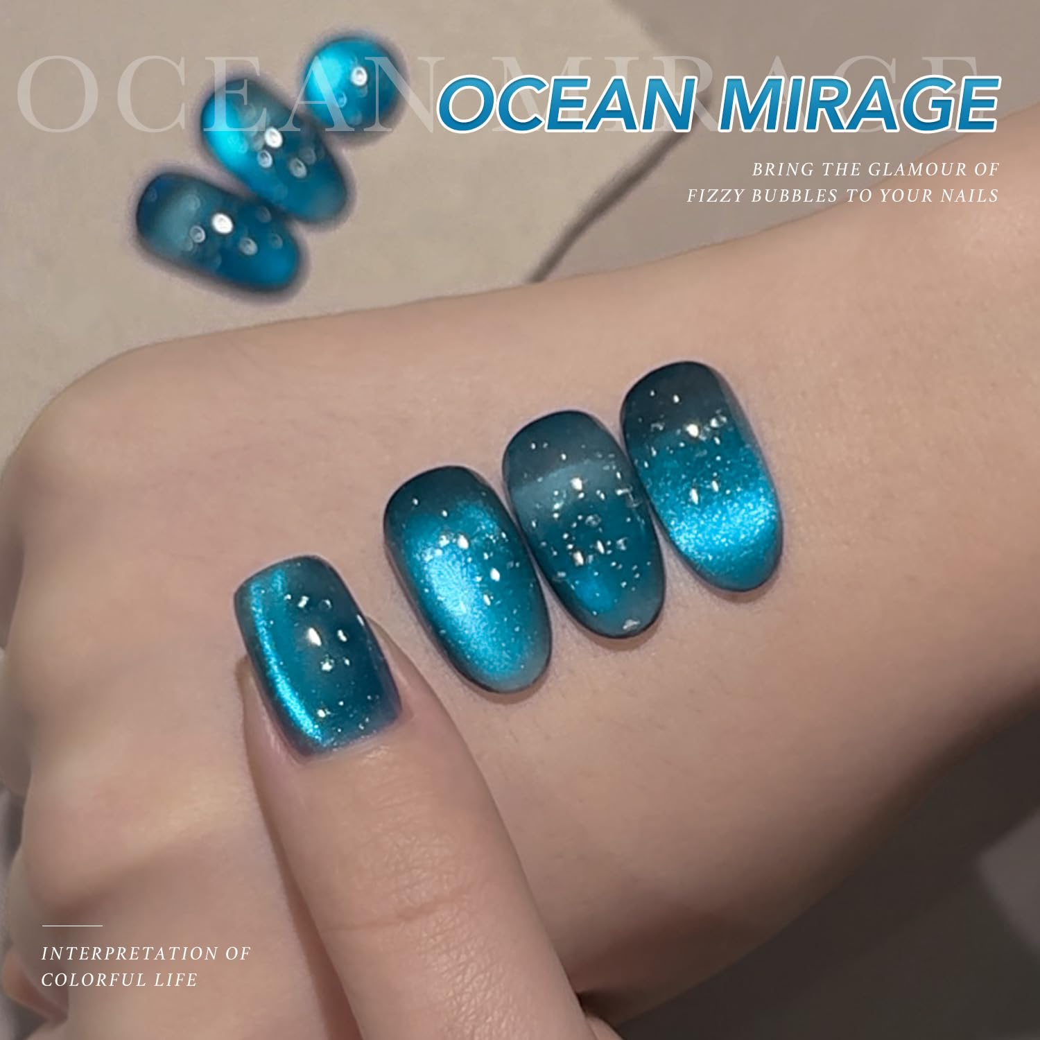 GAOY tiny silver sequins within gel polish creating crystal-like bubbles