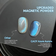 GAOY Blue Glassy Cat Eye Azure Aurora magnet pattern demonstrates customizable nail art possibilities.