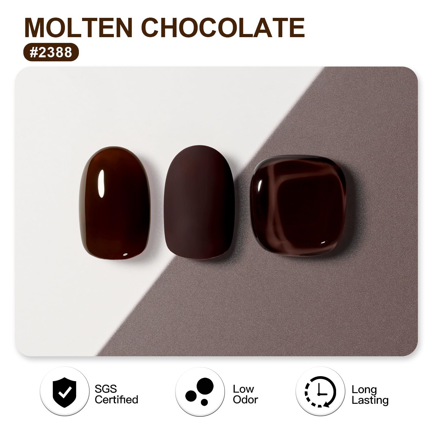 GAOY Molten Chocolate gel polish on nails showing deep brown color for two-coat coverage
