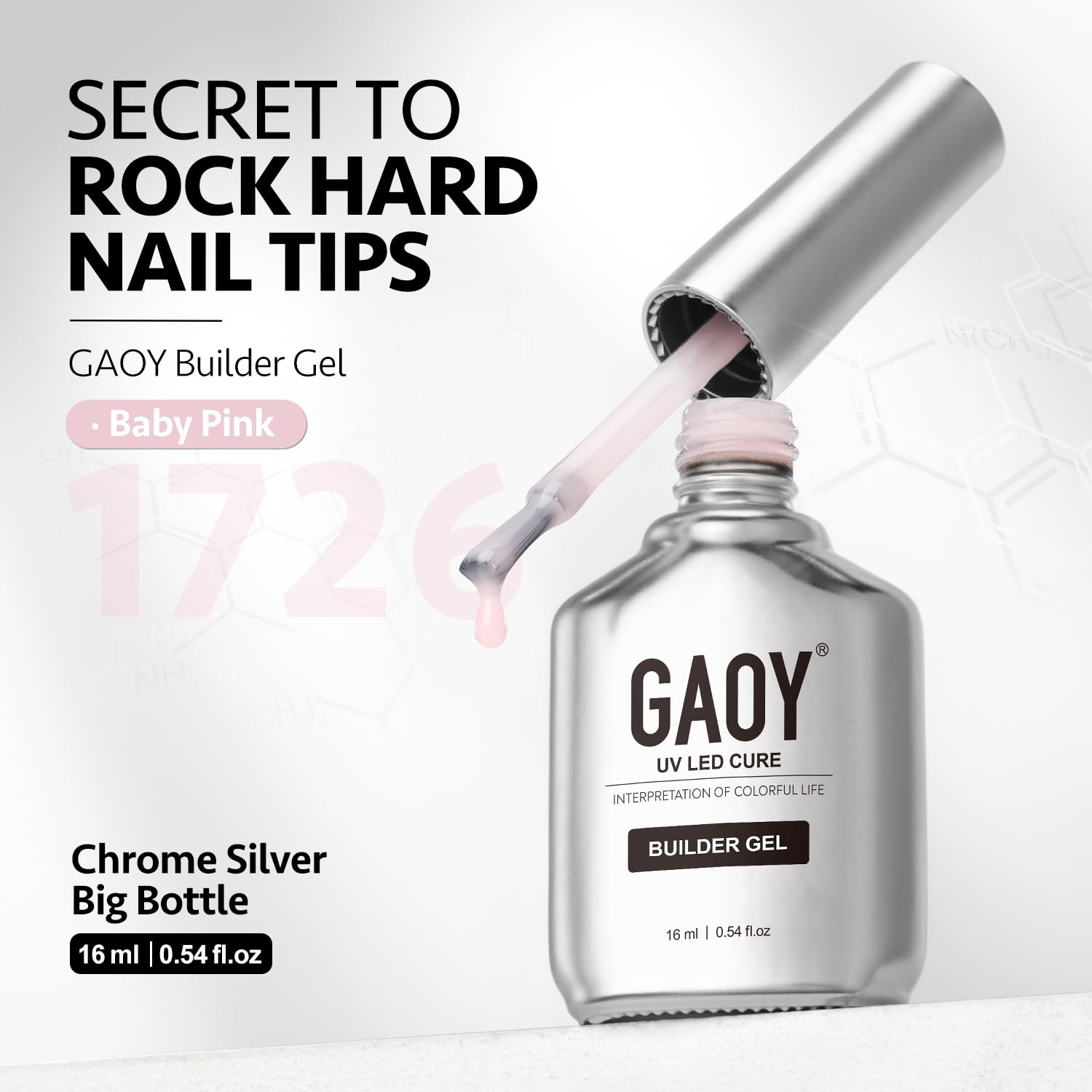 Long-lasting finish from GAOY builder gel for at-home nails.