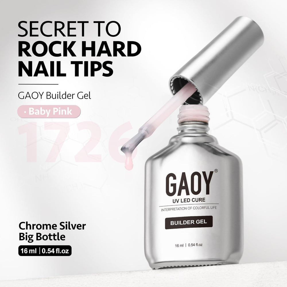 Long-lasting finish from GAOY builder gel for at-home nails.
