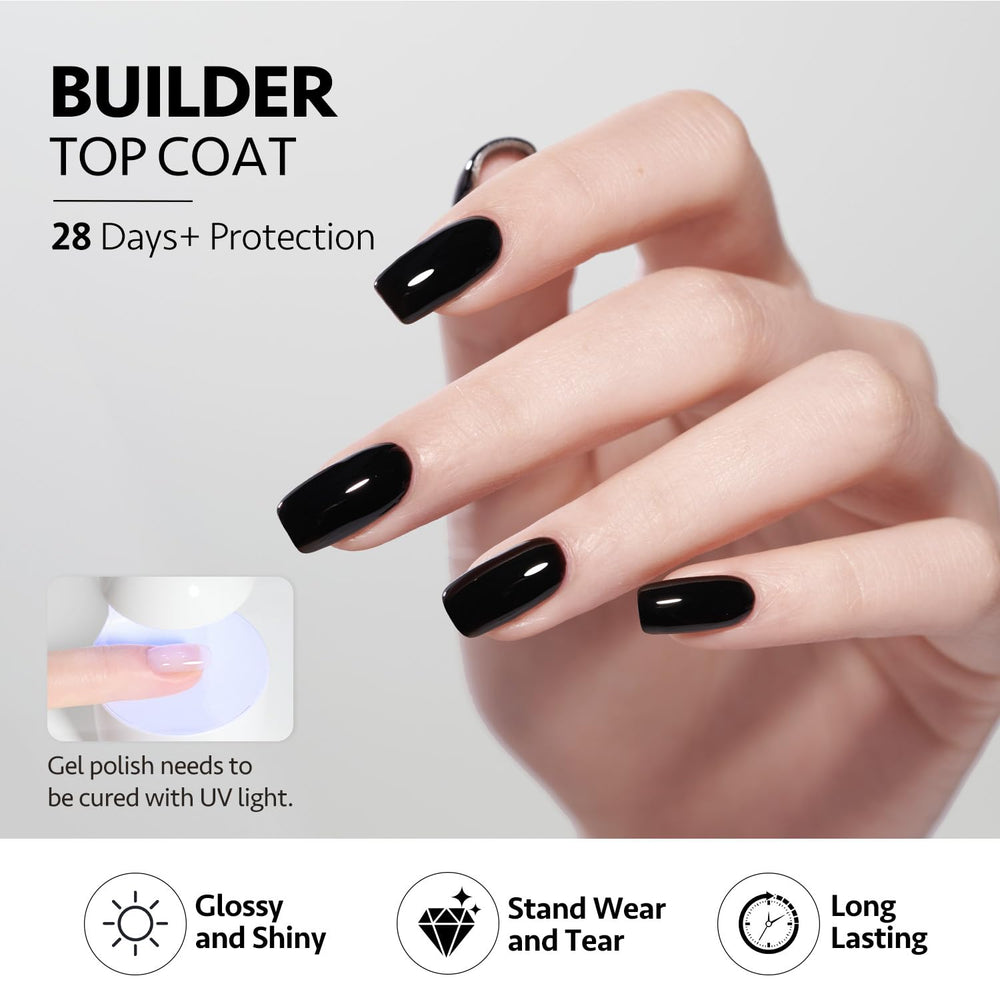 GAOY Builder Top Coat Gel provides long lasting wear for gel nails.