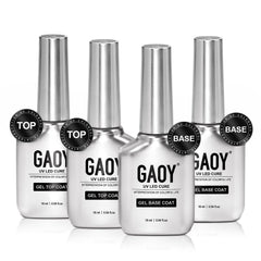 GAOY capa-base cristalina, acabado uniforme y duradero en uñas.