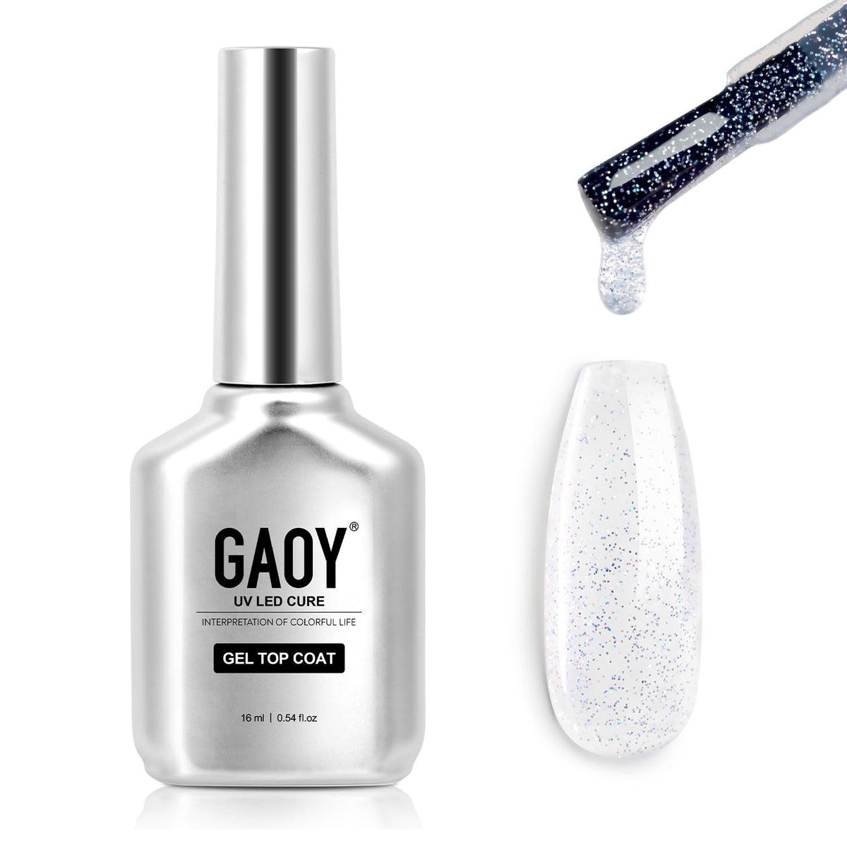 GAOY capa gel con purpurina plata irisada para uñas, brillo llamativo.