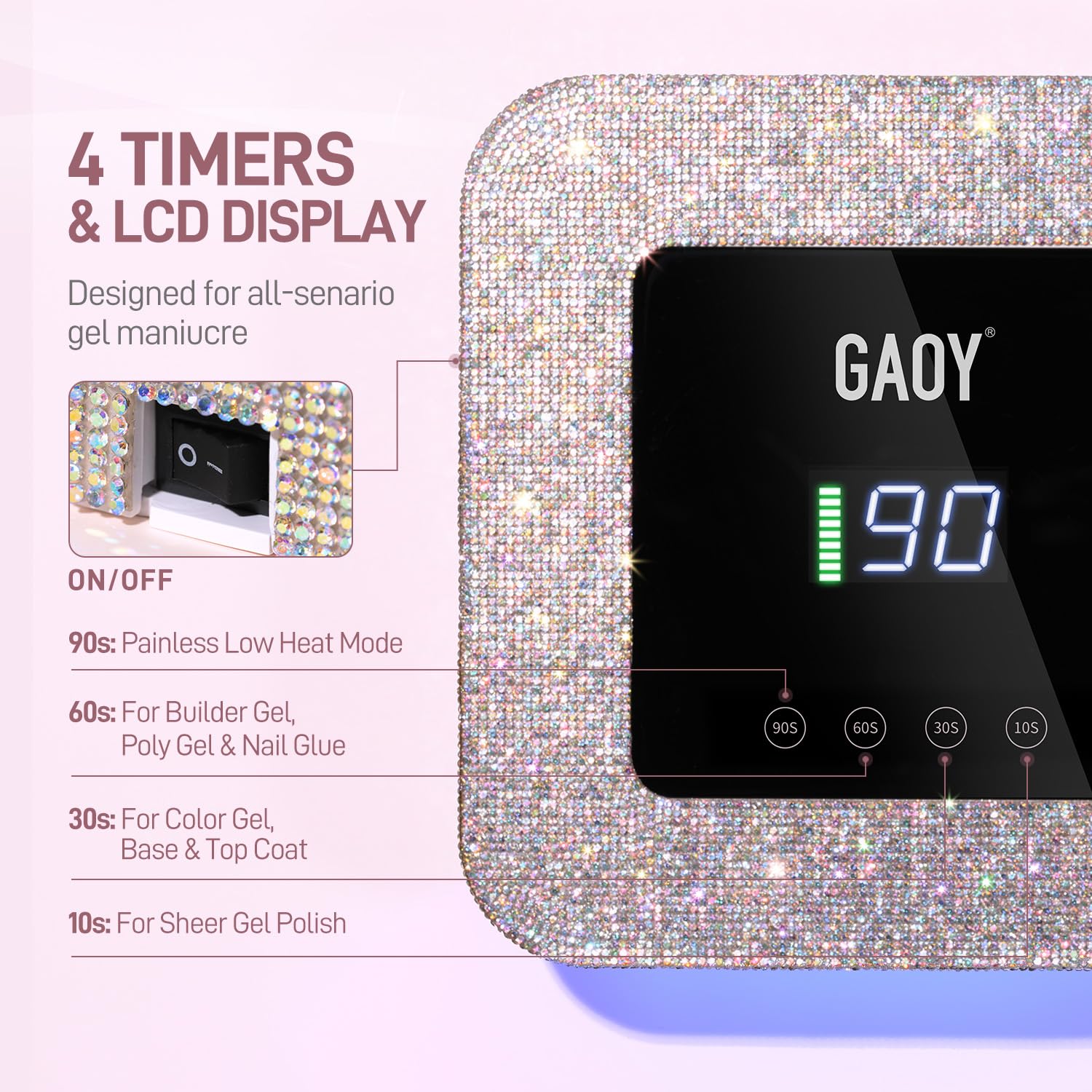 GAOY cordless UV LED nail lamp with detachable magnetic base for easy cleaning