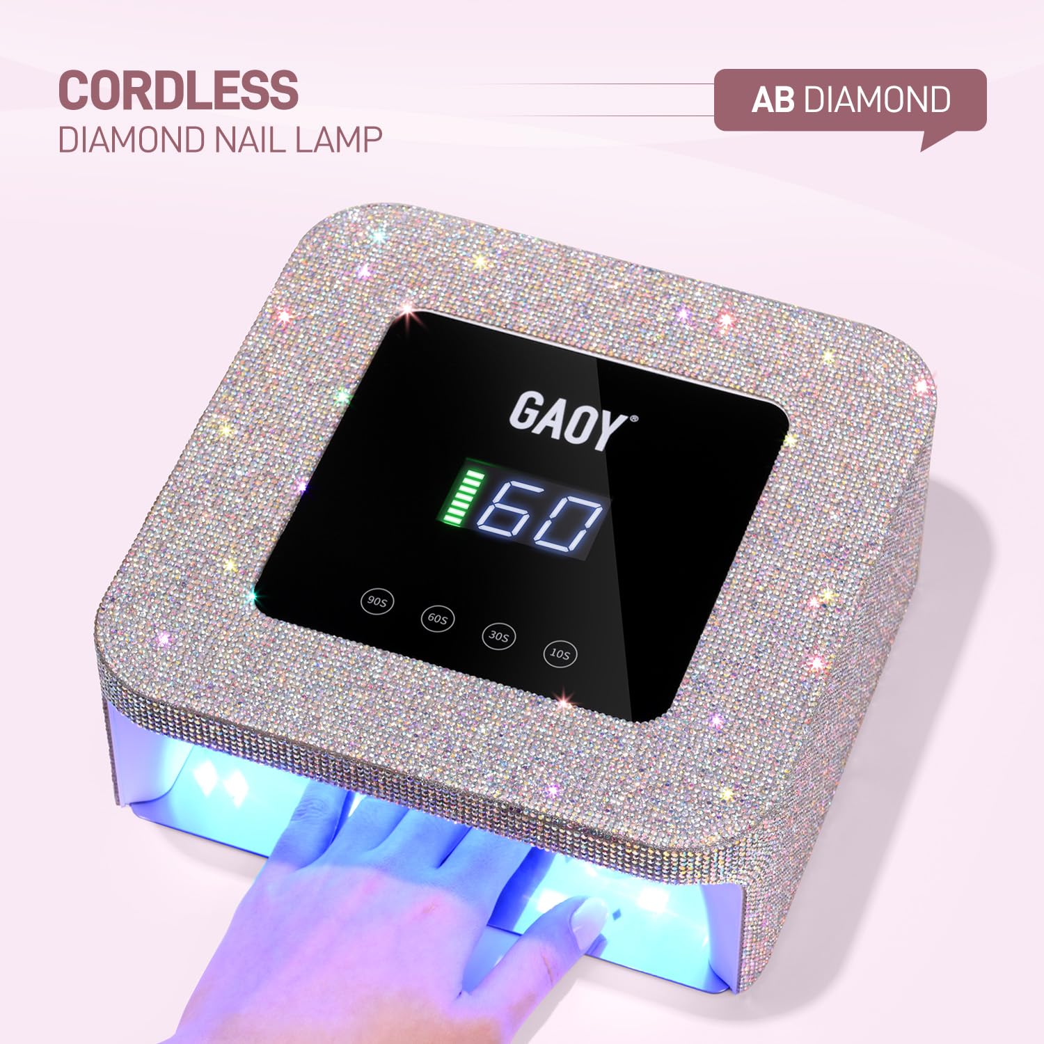 GAOY cordless UV LED nail lamp with LCD display showing time and battery status