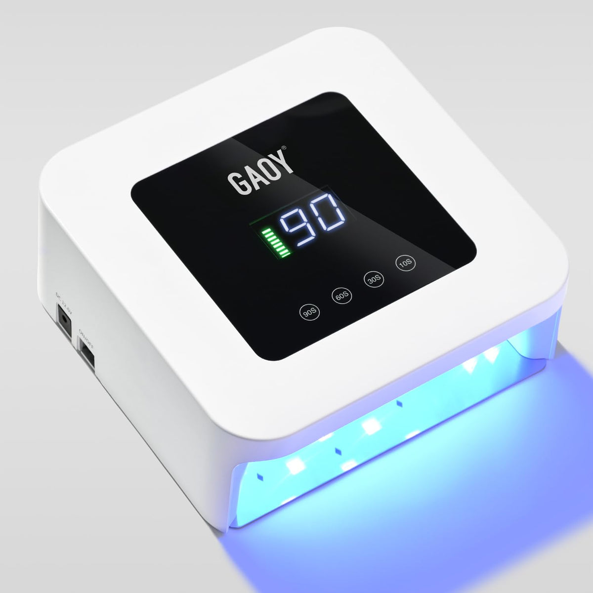 GAOY cordless UV nail lamp front view enables quick, even gel curing.