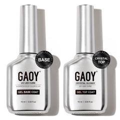 GAOY Crystal Glossy Top Coat bottle with brushed stainless finish for durable shine.