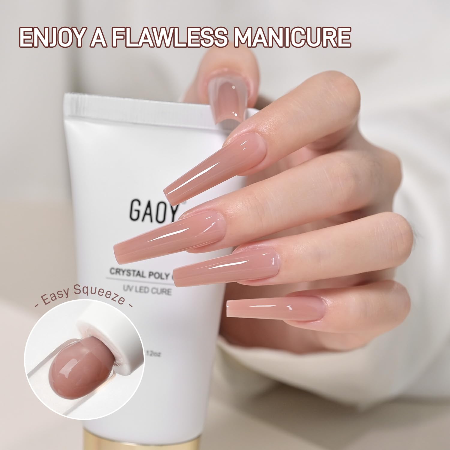 GAOY gel poligel cristal: curado con lámpara UV en 60-120 segundos.
