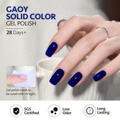 GAOY Deep Blue gel polish delivering a high-gloss, durable manicure.