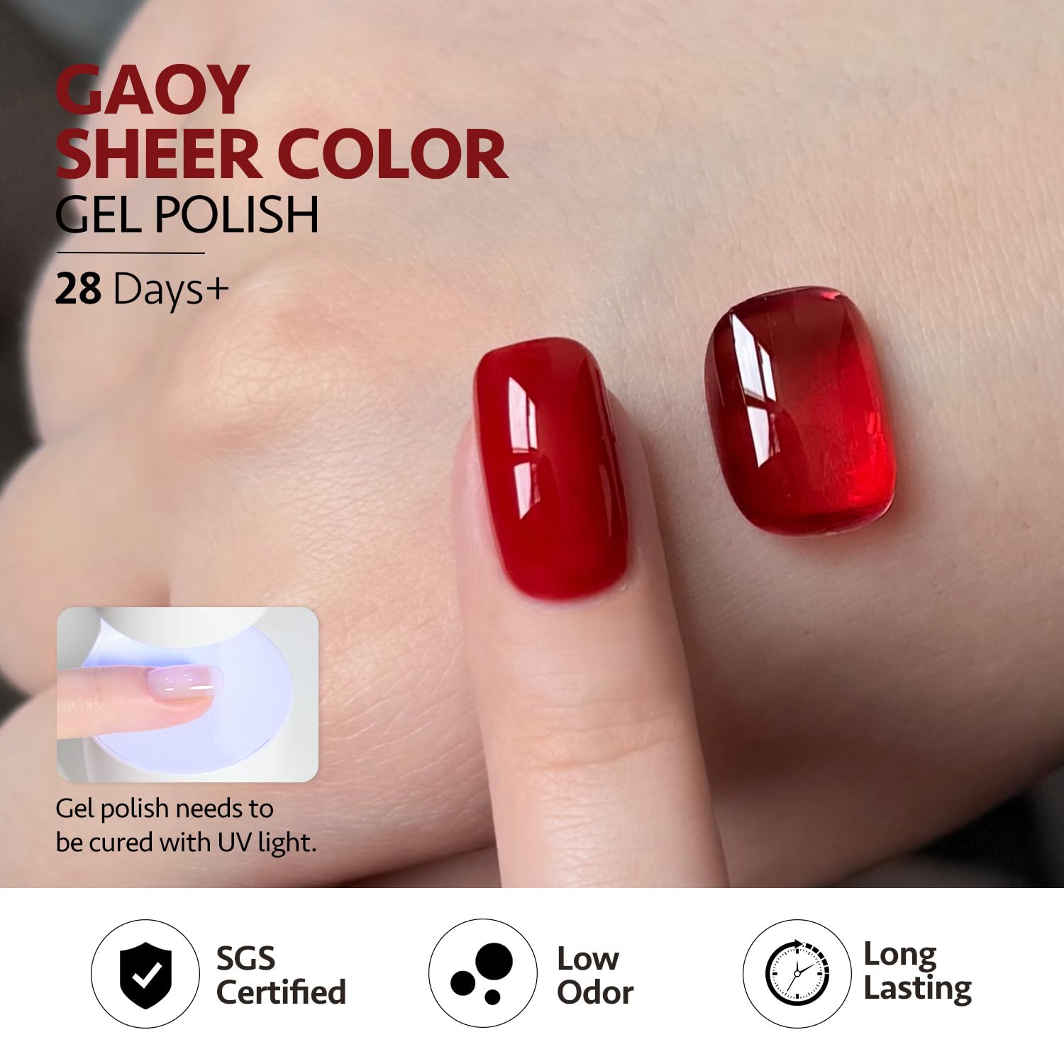 GAOY acabado duradero hasta 4 semanas con base y top coat.