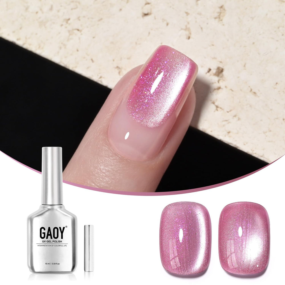 GAOY gel rosa con efecto ojo de gato en botella de 16 ml, brillo duradero para uñas.