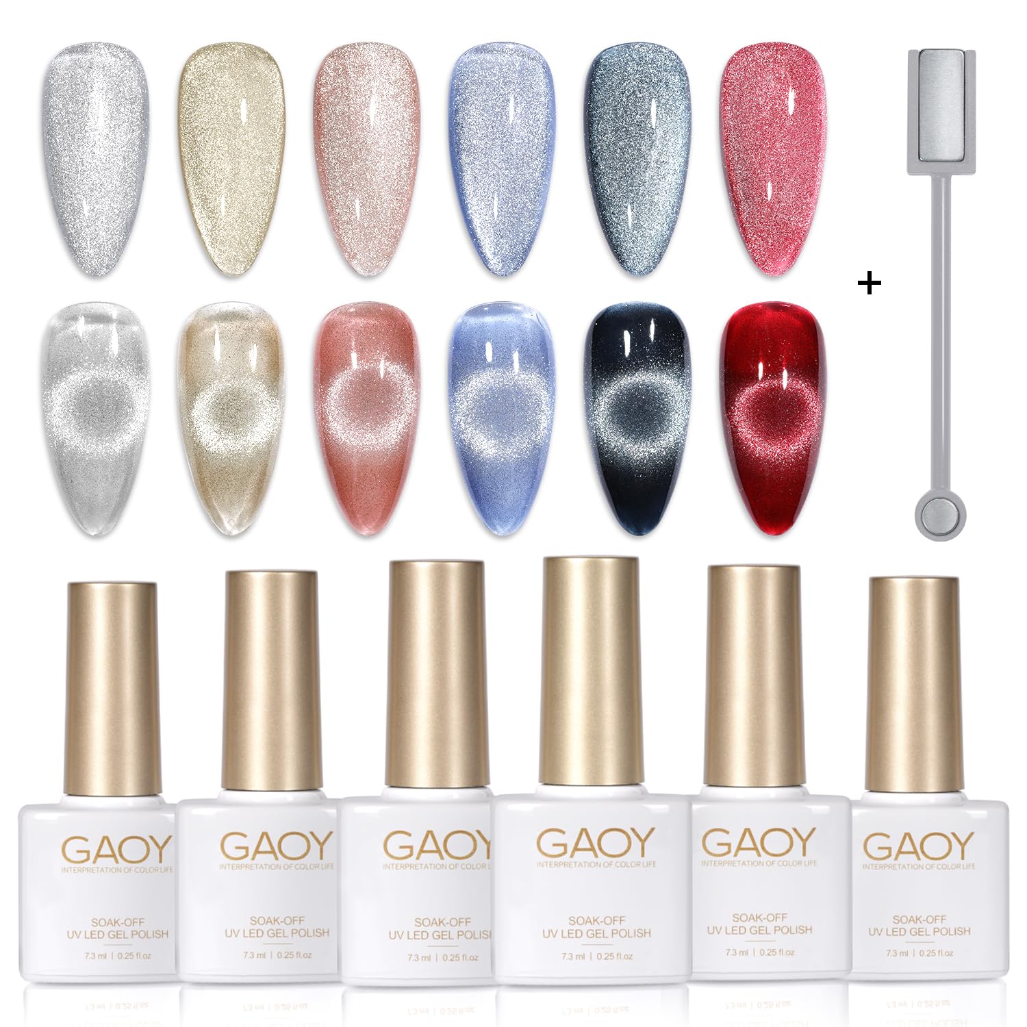 GAOY Esmalte gel cat-eye holográfico en 6 colores para uñas brillantes y duraderas