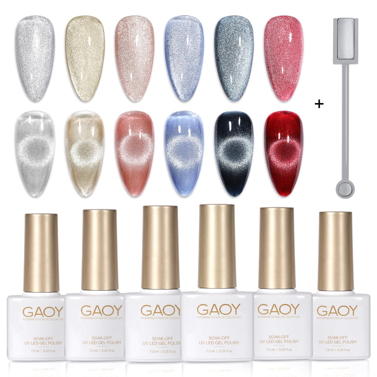 GAOY Esmalte gel cat-eye holográfico en 6 colores para uñas brillantes y duraderas