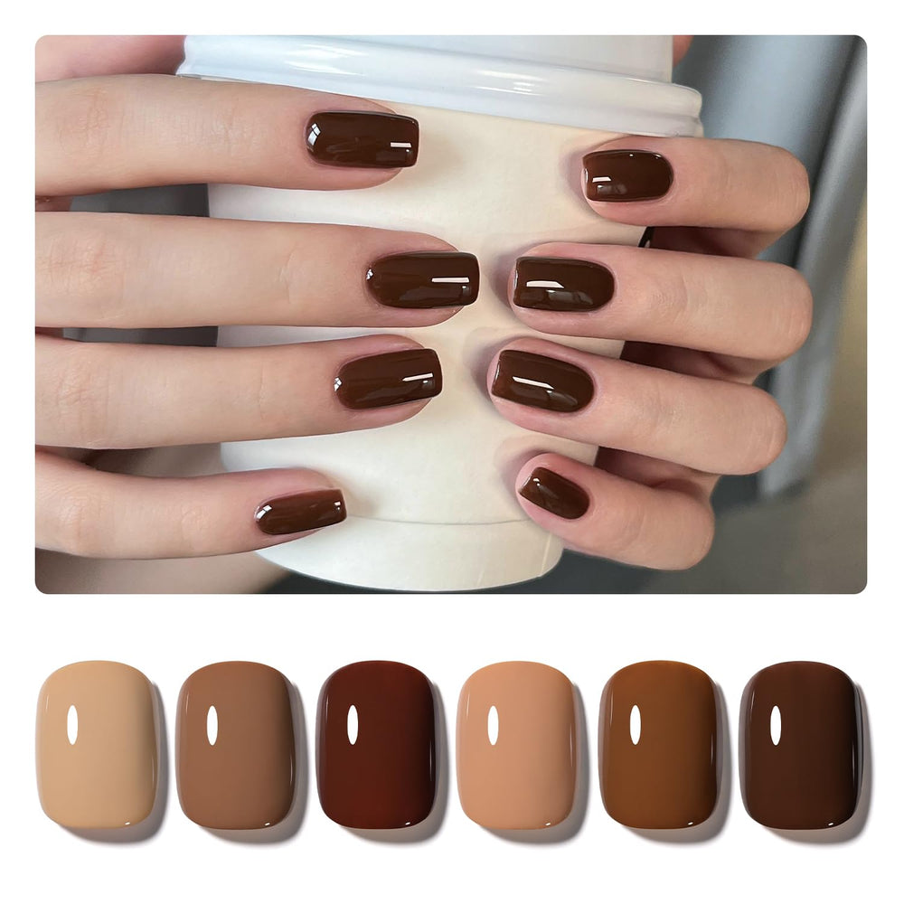 GAOY esmalte gel marrón caramelo nude para uñas con acabado suave y duradero.