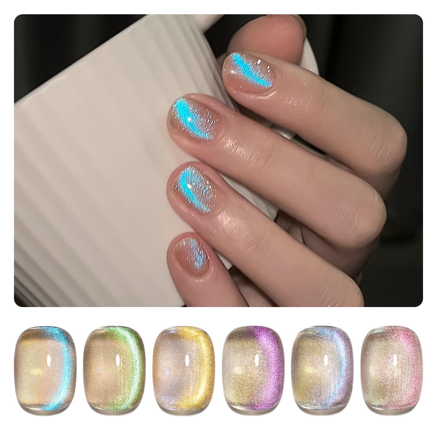 GAOY es esmalte gel ojo de gato azul brillante con efecto holográfico para uñas duraderas.