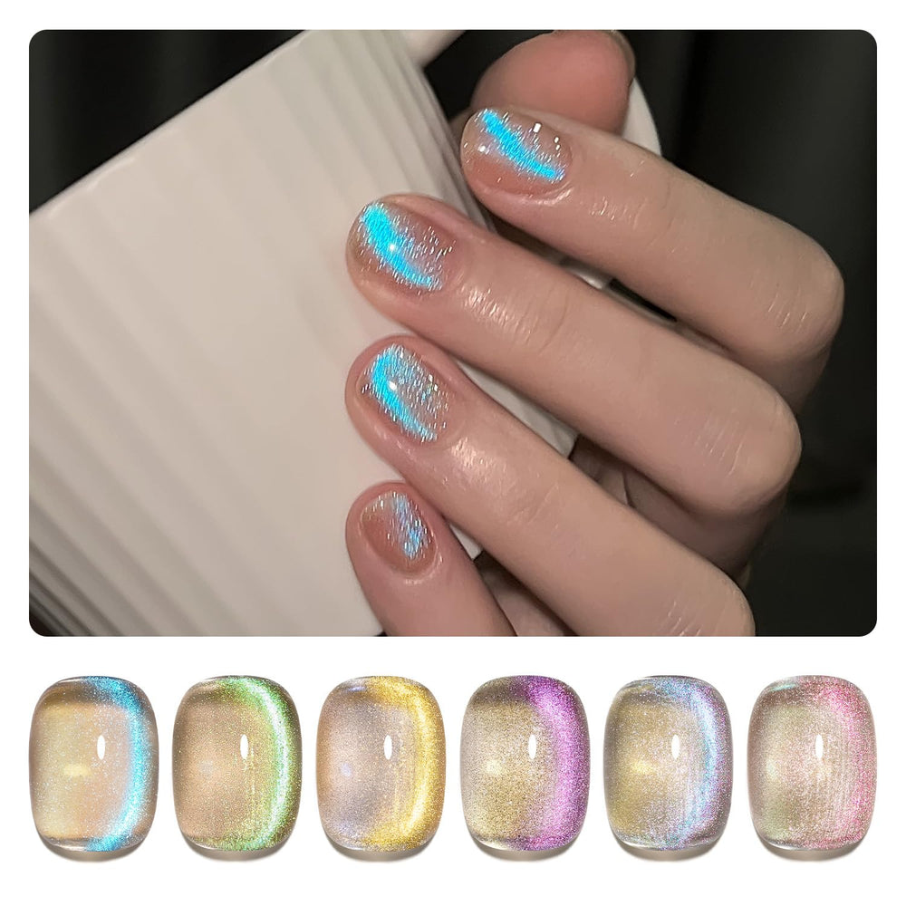 GAOY es esmalte gel ojo de gato azul brillante con efecto holográfico para uñas duraderas.