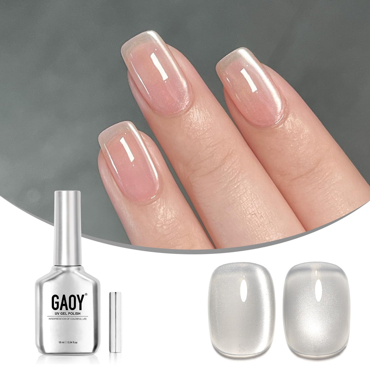 GAOY Glassy Cat Eye Gel con ojo de gato y lentejuelas para acabado deslumbrante.