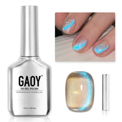 GAOY Esmalte ojo-gato azul con destellos para uñas llamativas.