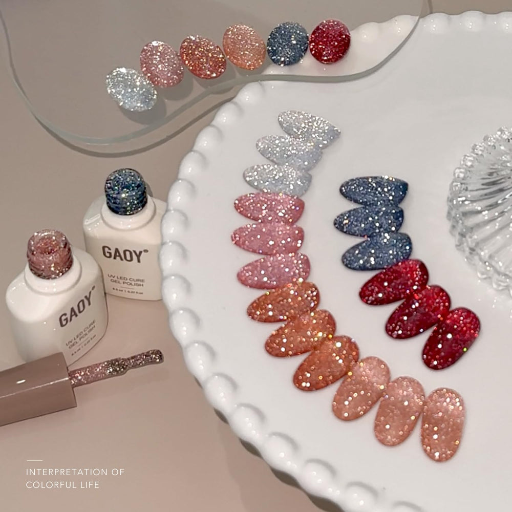 GAOY Gel Rosa Reflectante, tono suave con brillo holográfico