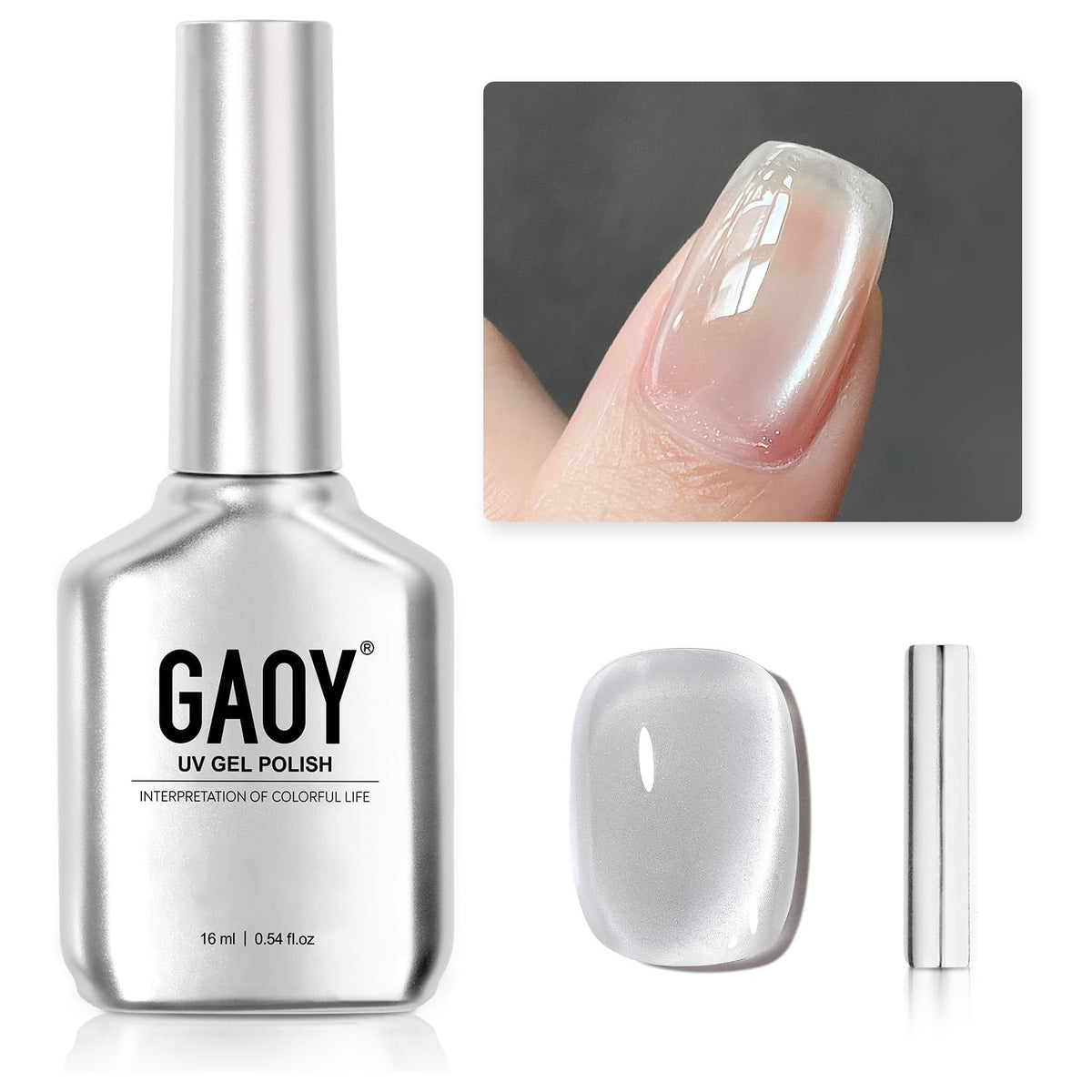 GAOY Glassy Cat Eye Gel Polish Moonlight glow adds subtle shimmer.
