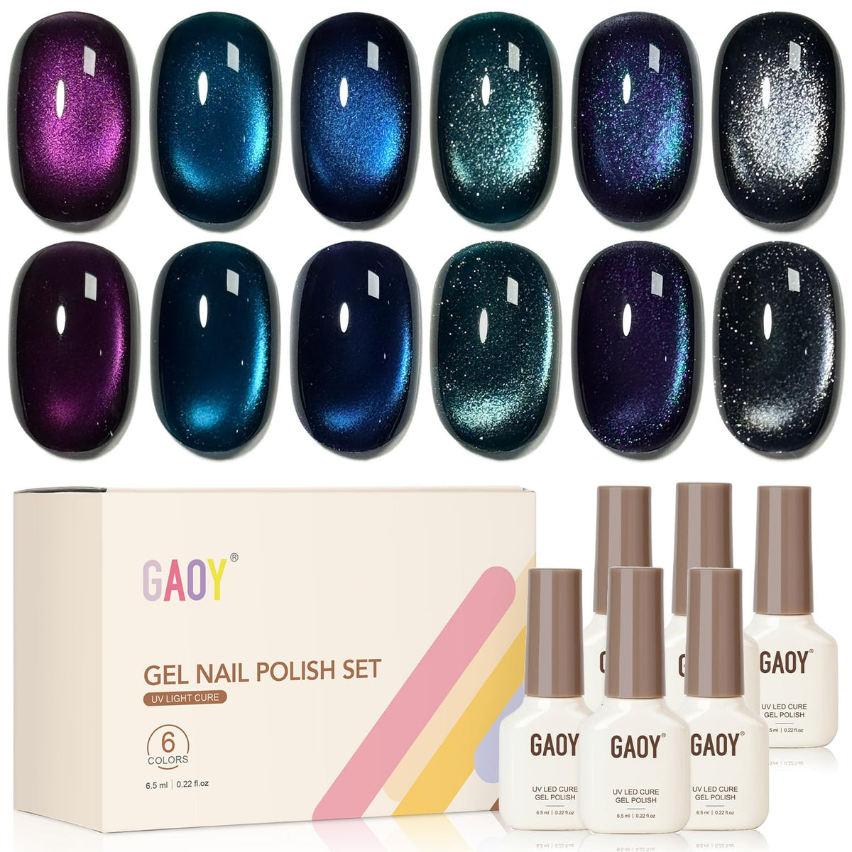 GAOY laca gel ojo de gato purpura, brillo intenso para uñas