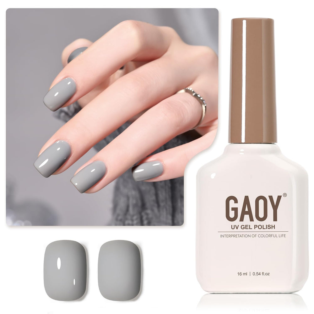 GAOY gray gel nail polish bottle front view for at-home long-lasting manicure.
