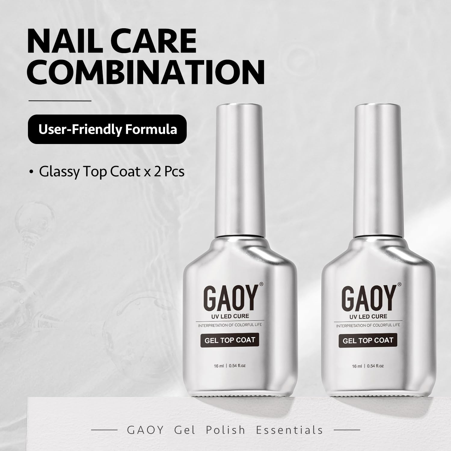 GAOY high-gloss finish top coat provides glassy, chip-resistant shine.