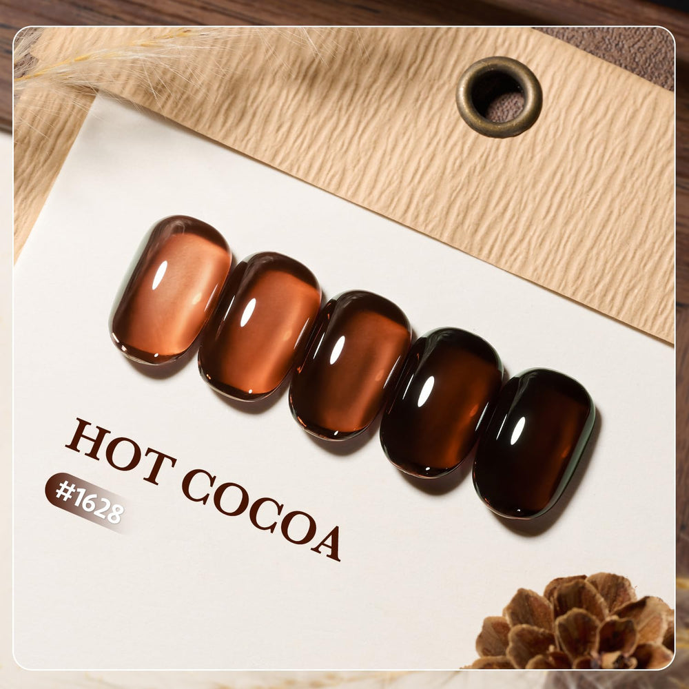 GAOY Hot Cocoa swatch layer previewing buildable translucence for DIY nails