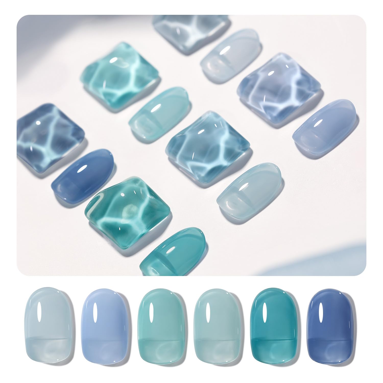 GAOY Jelly Blue set: empaque con 6 colores translúidos para arte de uñas en casa
