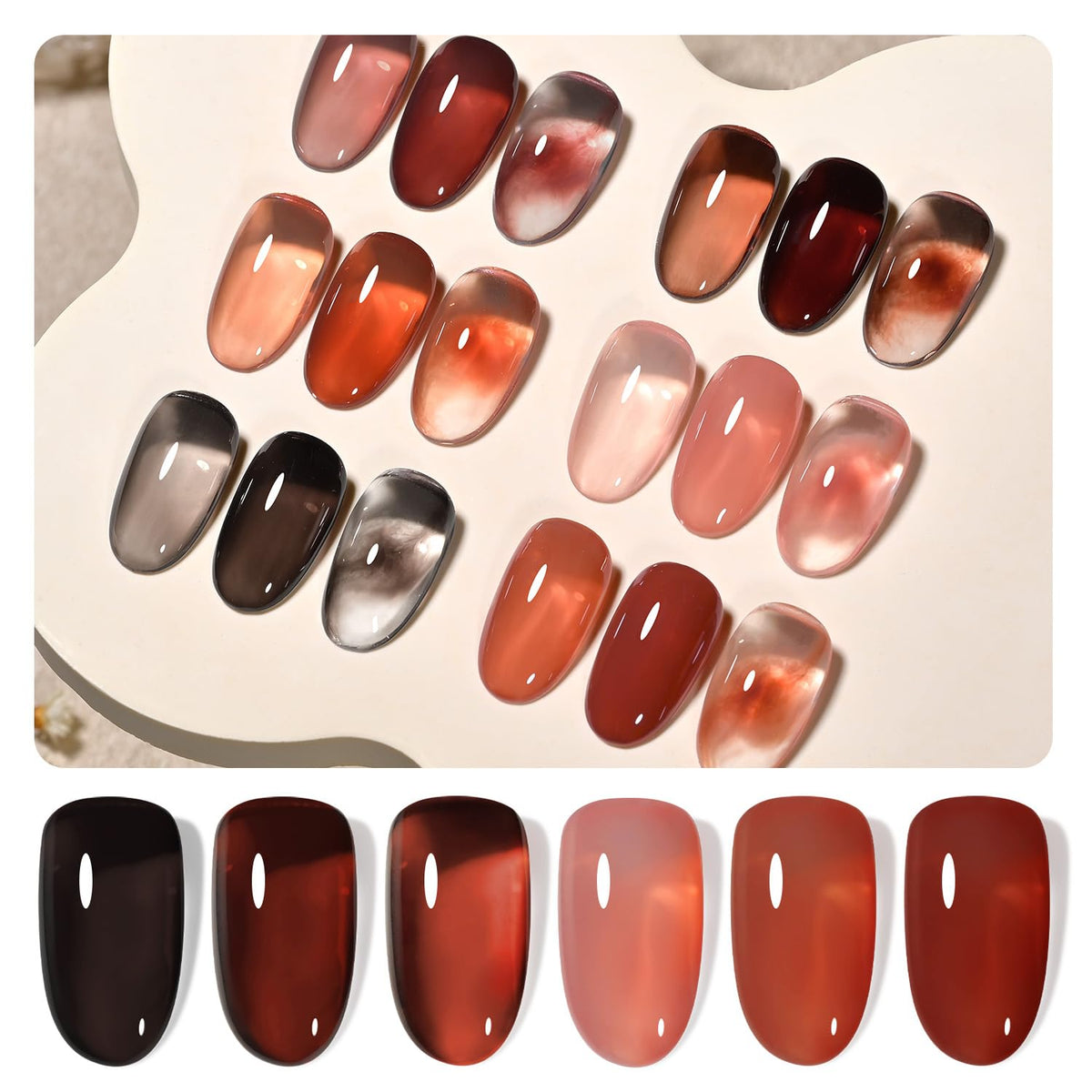 GAOY Jelly Gel: botellas translúcidas para acabado claro y capas.