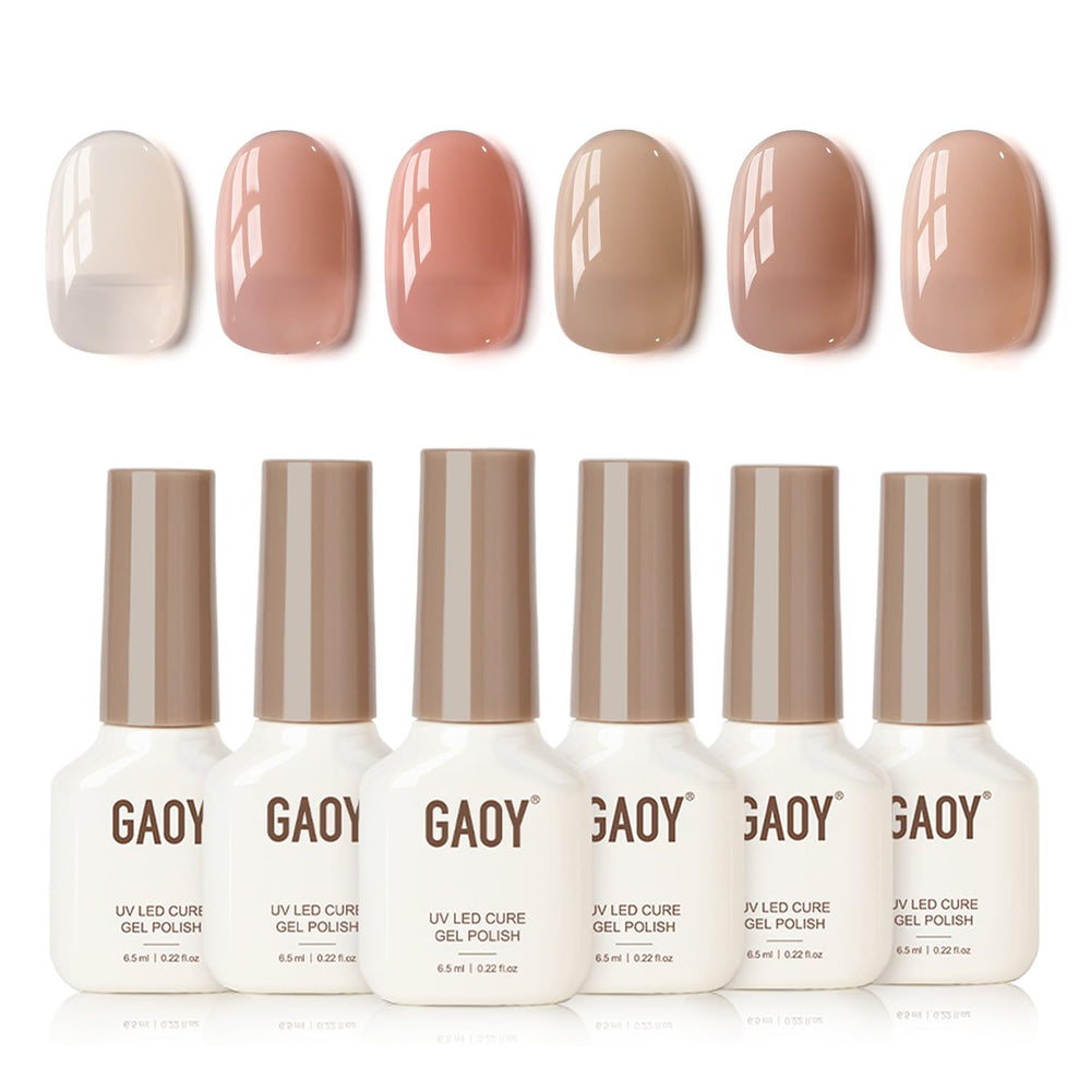 GAOY Jelly Gel Polish Set bottle close-up shows silky pink nude shade for chic nails.